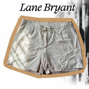 Lane Bryant Light Cream Drawstring Linen-Blend Women's Shorts